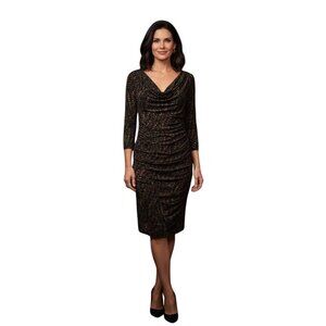 Lauren Ralph Lauren NWT Brown Black Cowl Neck Ruched 3/4 Sleeve Drew Size 8